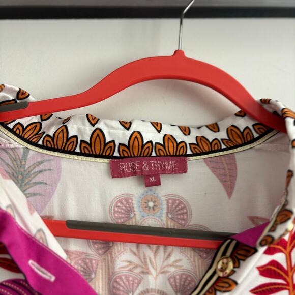 Rose & Olive Women’s Vibrant Scarf Printed Blouse Top Sz XL Pink Resort - Picture 5 of 10